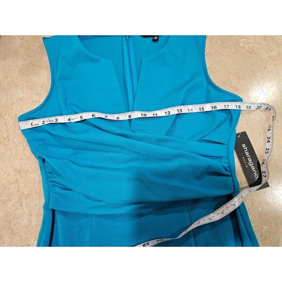 NWT Women's Sharagano Laguna Blue Drape Front Sheath Dress Size 10 - Picture 3 of 7